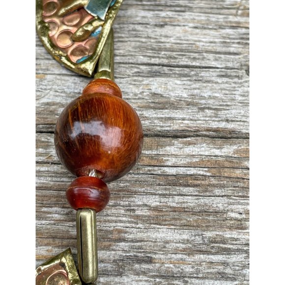 Vintage Bakelite Beaded Necklace Brutalist Brass copper Half Medallions - Picture 5 of 13